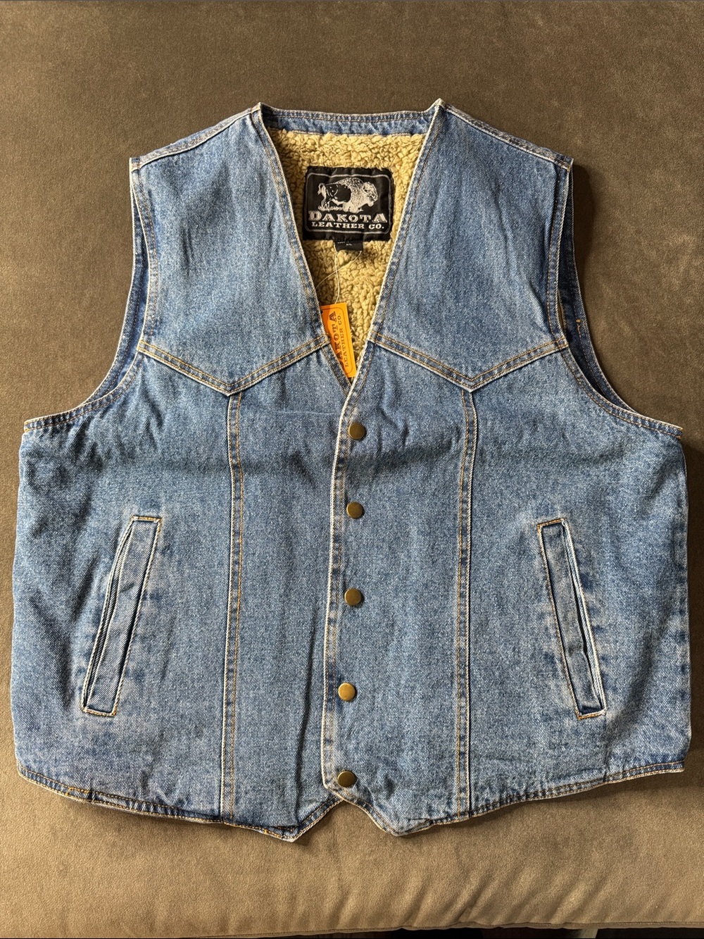 Men’s Blue Denim Vest Dakota Leather Co. Size 2X Snap Closure Sherpa Lined NWT